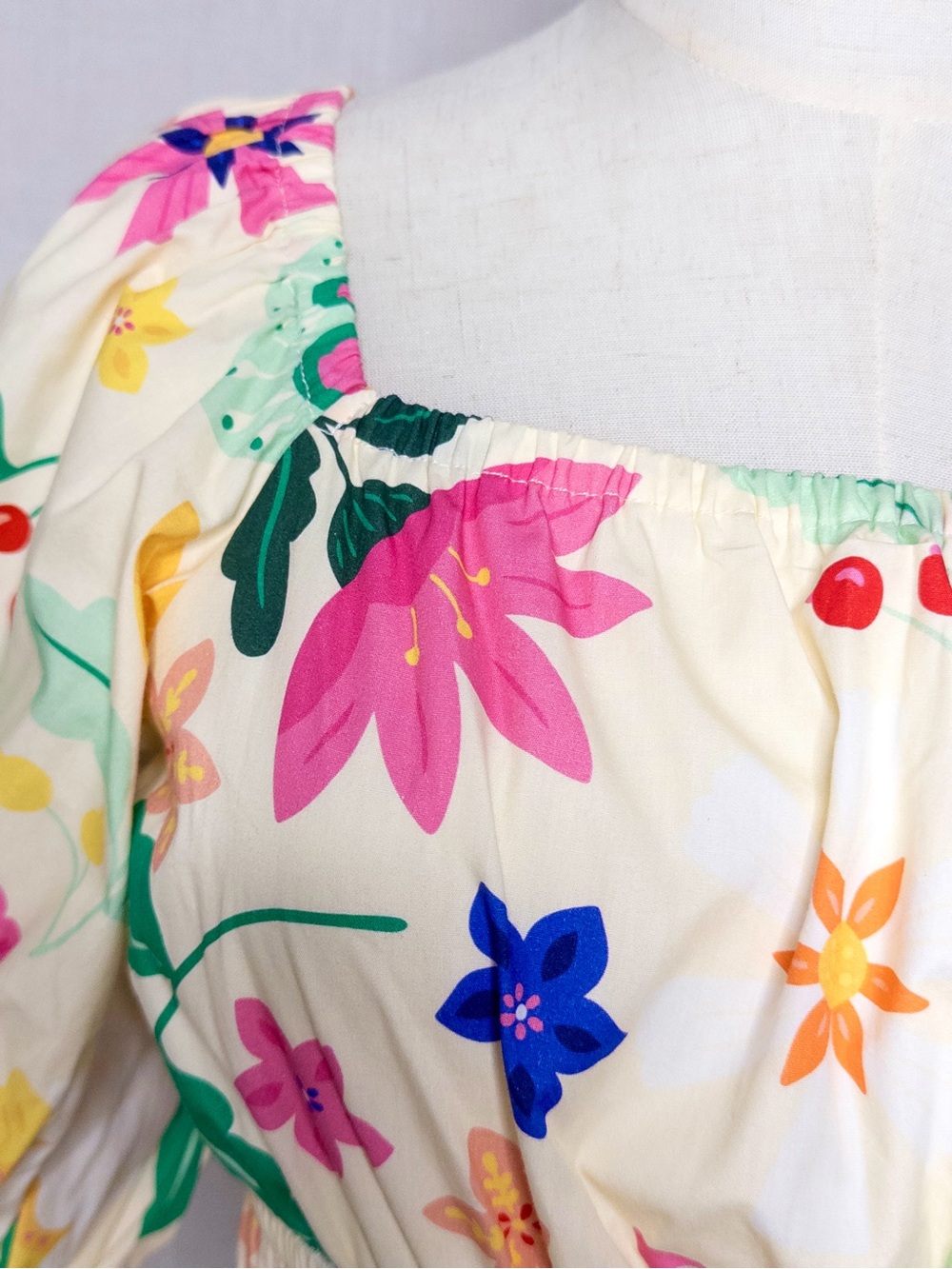 Sincerely Ours Puff Sleeve Resort Mini Dress Tropical Peacock Floral Large - Picture 6 of 15